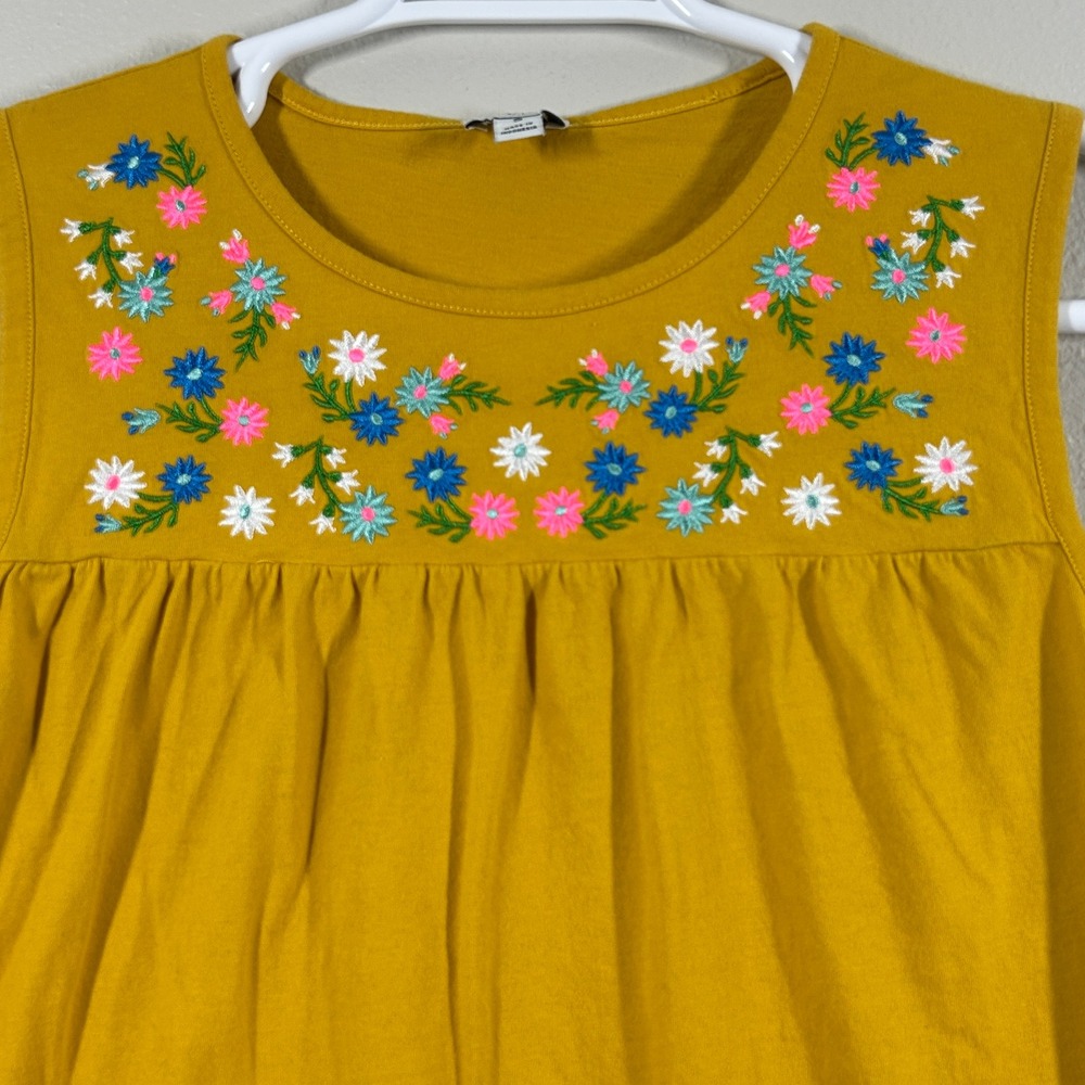 J.Crew Womens Mustard Yellow Floral Embroidered Sleeveless Babydoll Top Small